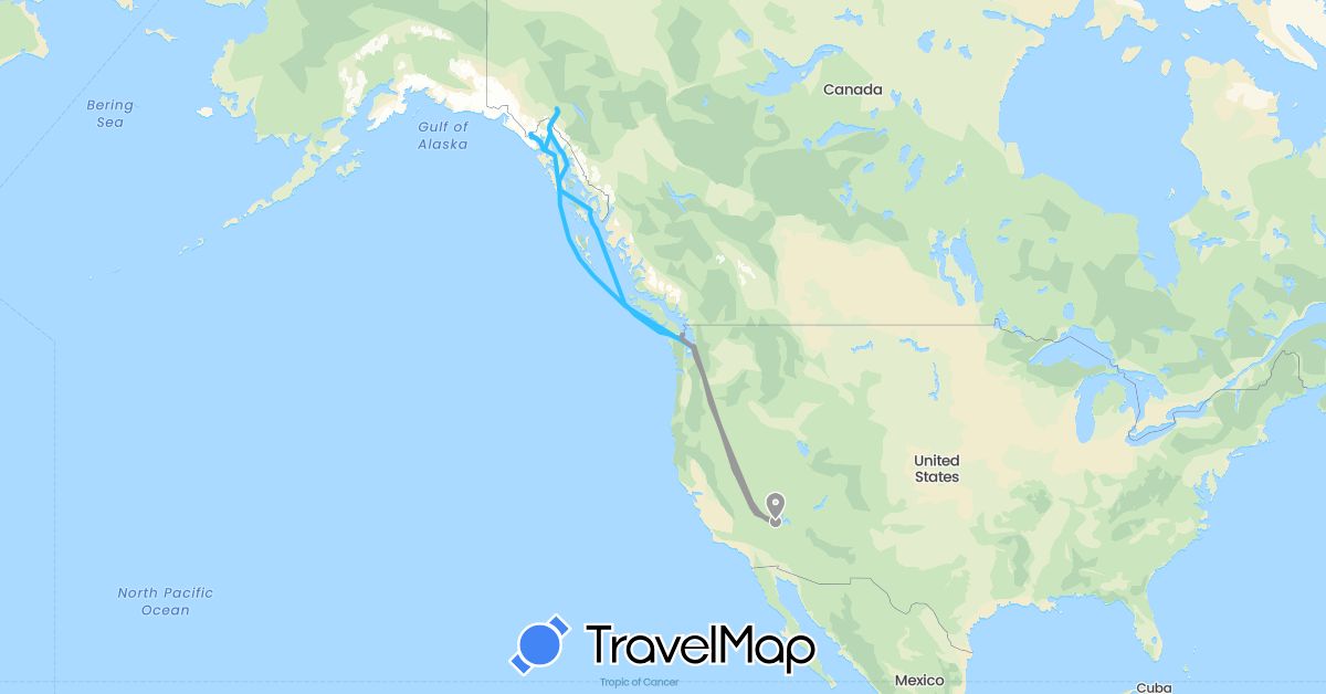 TravelMap itinerary: plane, boat in United States (North America)